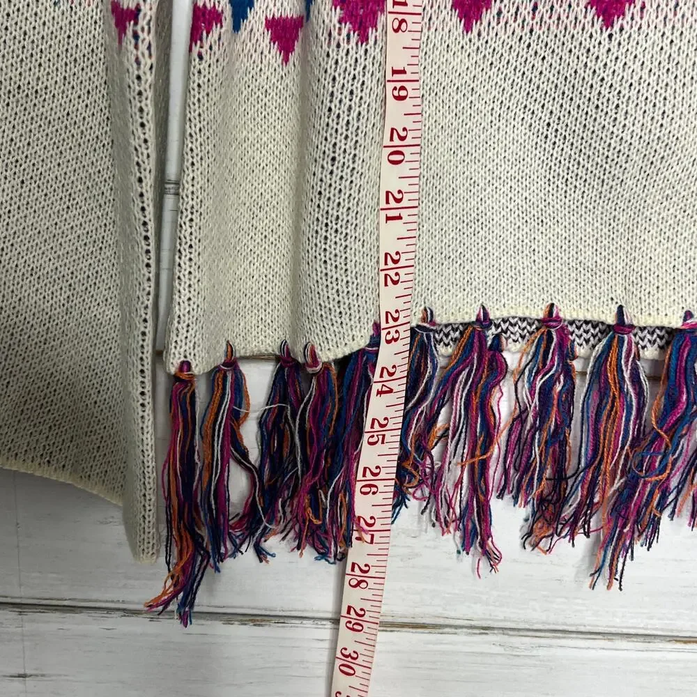 Umgee Fringe Fair Isle Sweater Women’s Small Multicolor Boho Knit Pullover
